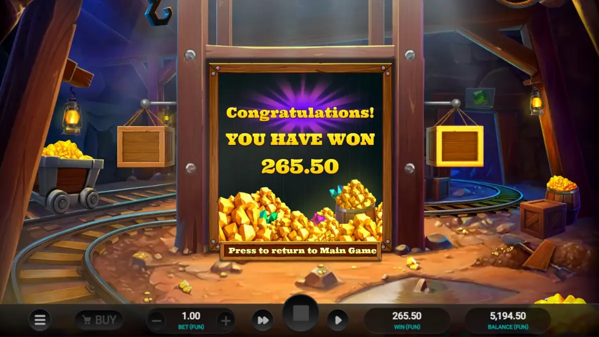 Interface do jogo Digger's Dough com o mineiro e seu burro em uma mina de ouro